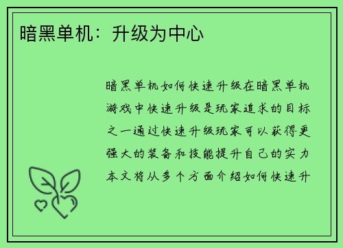 暗黑单机:升级为中心